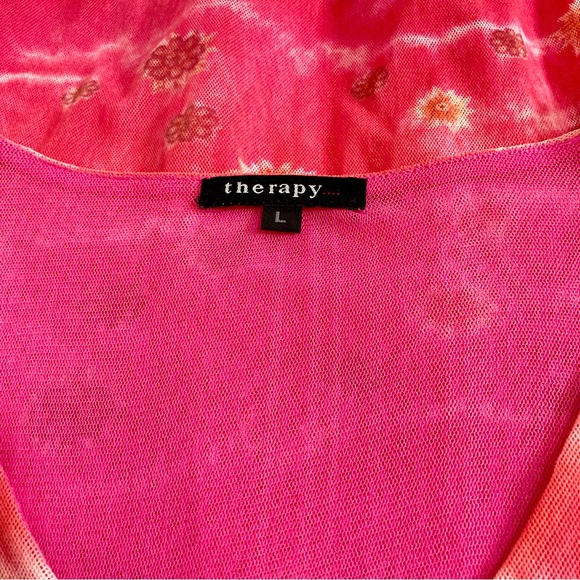 Therapy Pink Paisley V-Neck Long Sleeve Blouse With Mesh Lettuce Hem - Size L - Picture 8 of 8